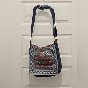 Lucky Brand Boho Embroidery Messanger Bag, GUC, Large